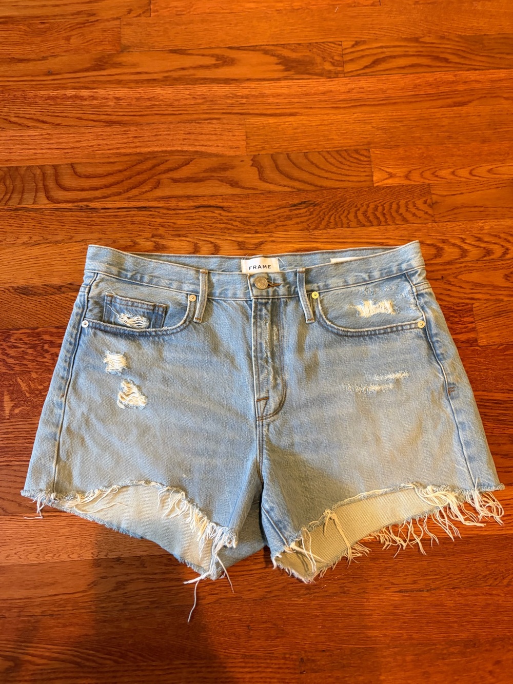 Frame Denim Faded Light Blue Distressed Cutoff Shorts